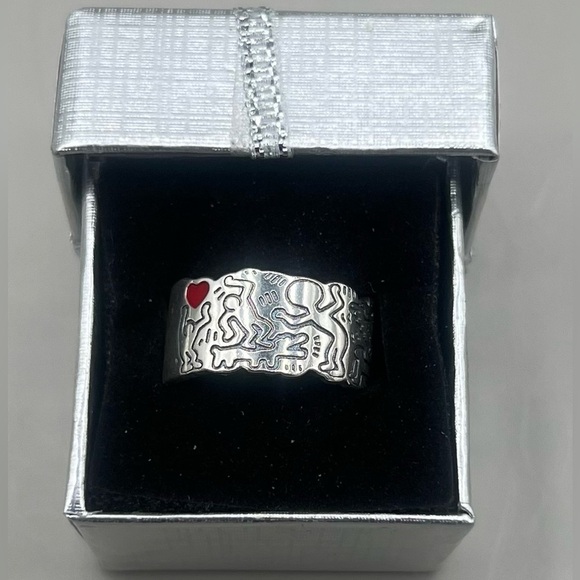 Keith Haring Inspired S925 Sterling Silver Ring With Wavy Design ♥️ Size 8 - Picture 1 of 8